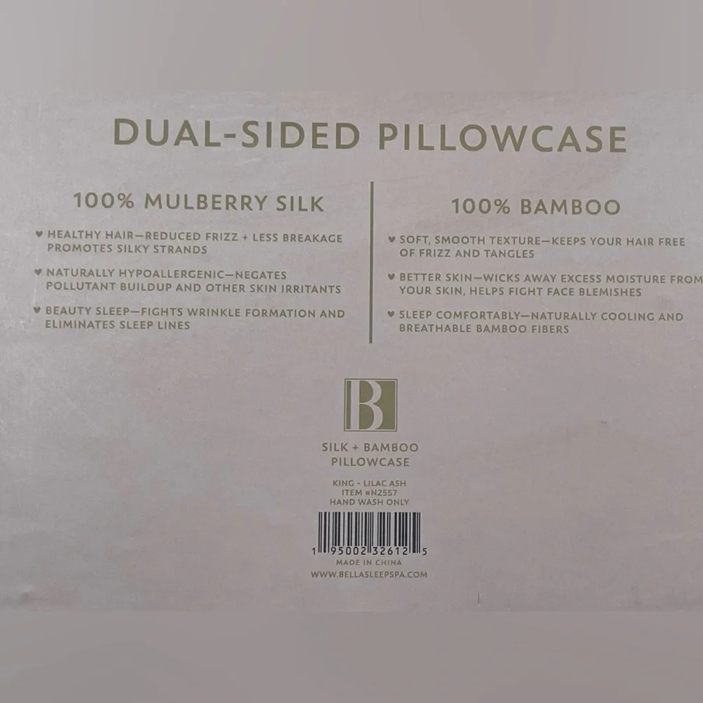 🆕 Bella Sleep + Spa Silk + Bamboo Dual-Sided Pillowcase King Lilac-Ash NIB